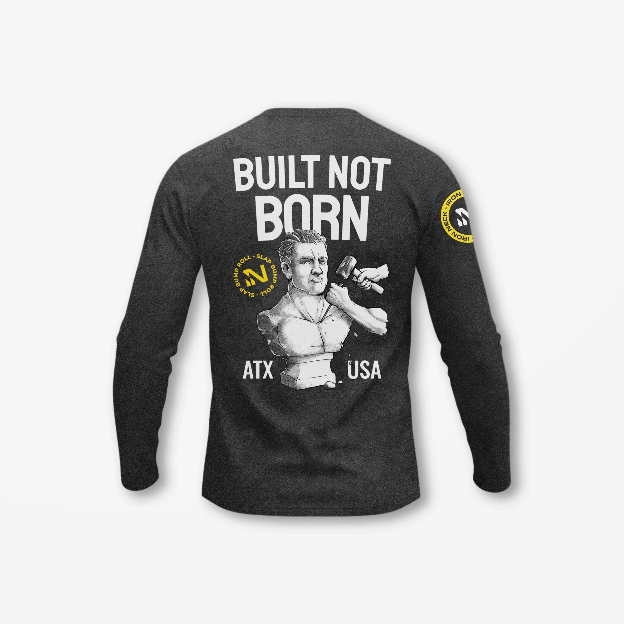 Built Not Born LS BJJ Rash Guard - Black - Image 3