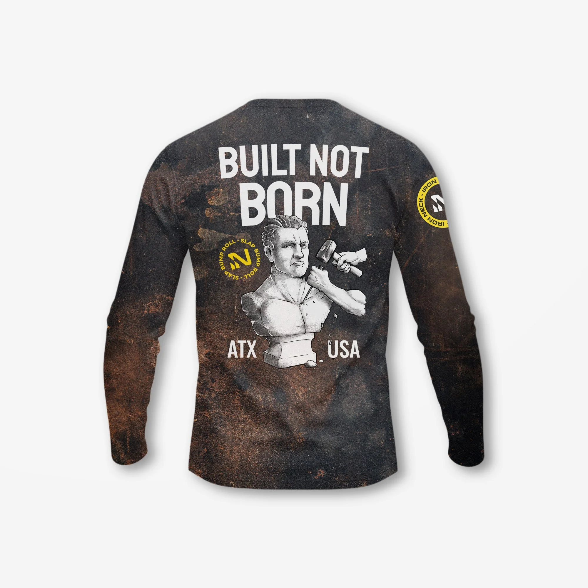 Built Not Born LS BJJ Rash Guard - Grunge - Image 3